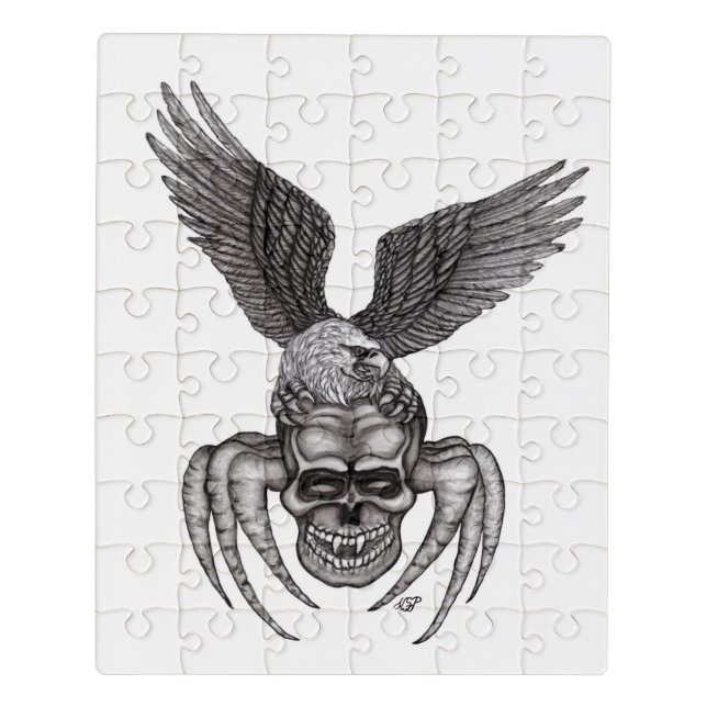 Spiderskull with Eagle in Tattoo-style Jigsaw Puzzle (Puzzle Vertical)