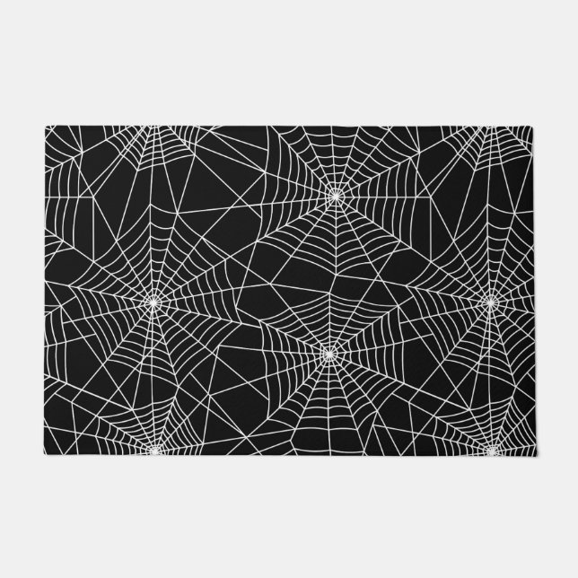 Spiderweb Black and White Halloween Doormat (Front)