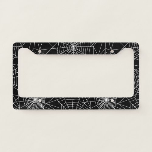 Spiderweb Black and White Halloween License Plate Frame