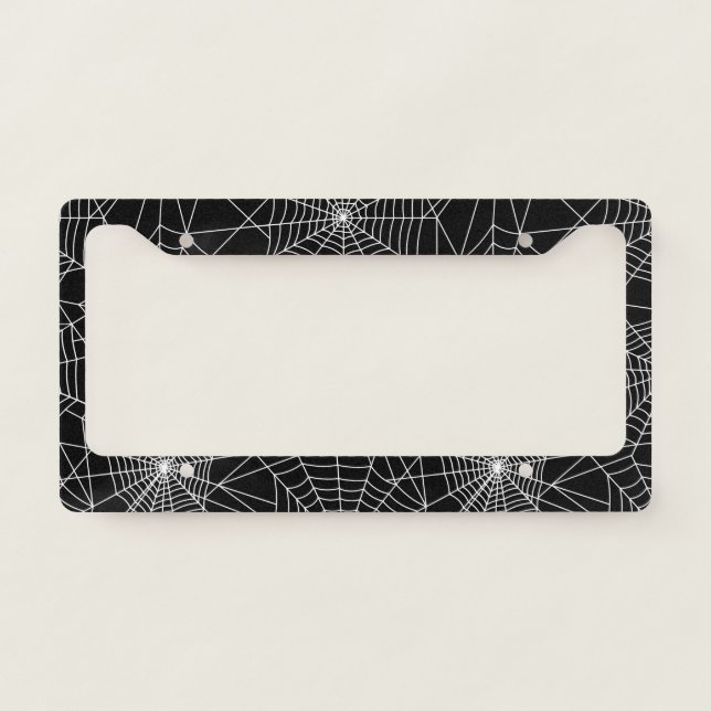 Spiderweb Black and White Halloween License Plate Frame (Front)
