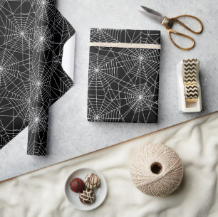 Spiderweb Black and White Halloween Wrapping Paper