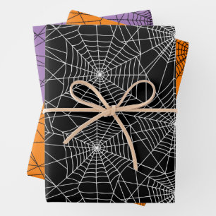 Spiderweb Black and White Halloween Wrapping Paper Sheets
