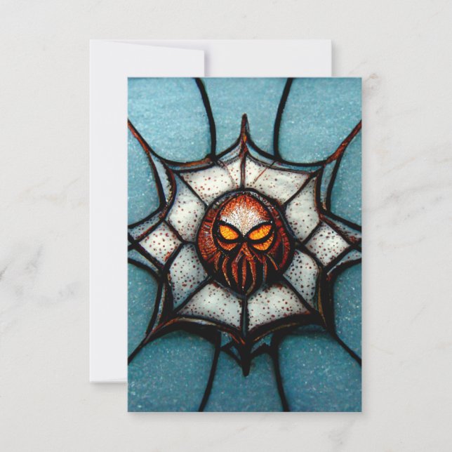 Spiderweb Creepy Birthday Party Orange and Blue Thank You Card (Front)
