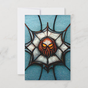 Spiderweb Creepy Birthday Party Orange and Blue Thank You Card
