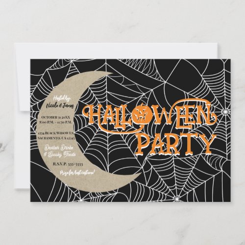 Spiderweb Crescent Moon Halloween Costume Party Invitation