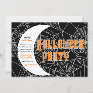 Spiderweb Crescent Moon Halloween Costume Party Invitation