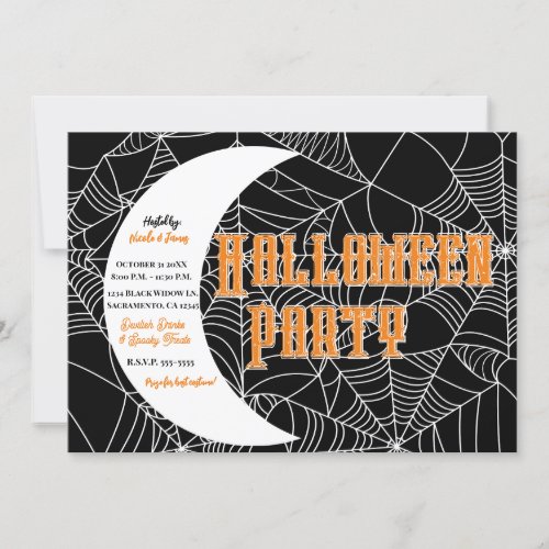 Spiderweb Crescent Moon Halloween Costume Party Invitation