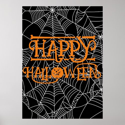 Spiderweb Crescent Moon Halloween Costume Party Poster
