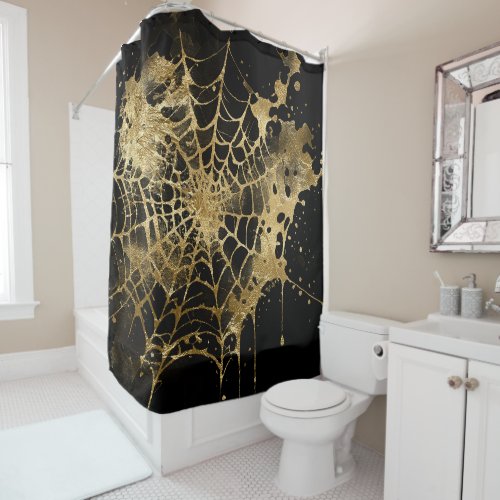 Spiderweb Elegance  Creepy Beautiful Gold Cobweb Shower Curtain