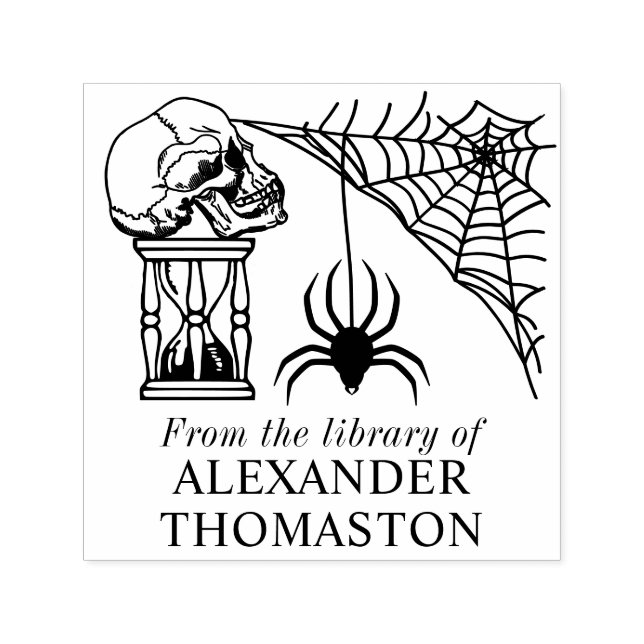 Spiderweb Gothic Skull Hourglass Library Book Name Self-inking Stamp (Design)