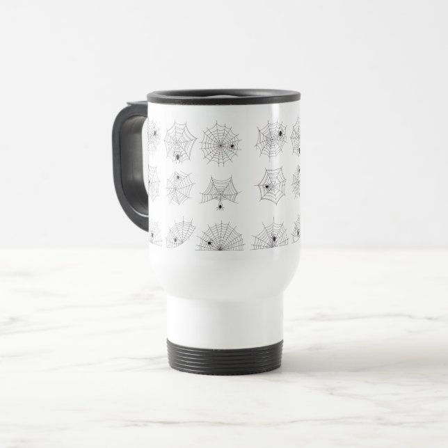 Spiderweb Halloween black-and-white design Travel Mug (Front Left)