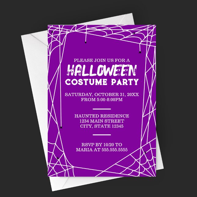 Spiderweb Halloween Party Invitation (Bright Purple Spiderweb Frame Halloween Costume Party Invitation)
