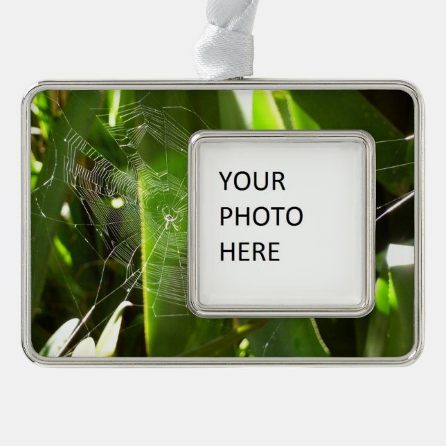 Spiderweb in Tropical Leaves Nature Christmas Ornament (Front)