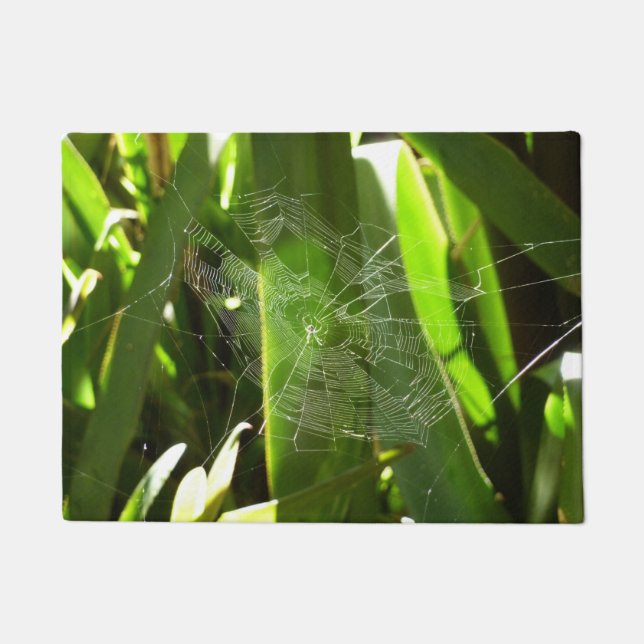 Spiderweb in Tropical Leaves Nature Doormat (Front)