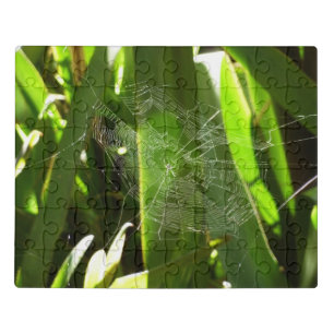Spiderweb in Tropical Leaves Nature Jigsaw Puzzle