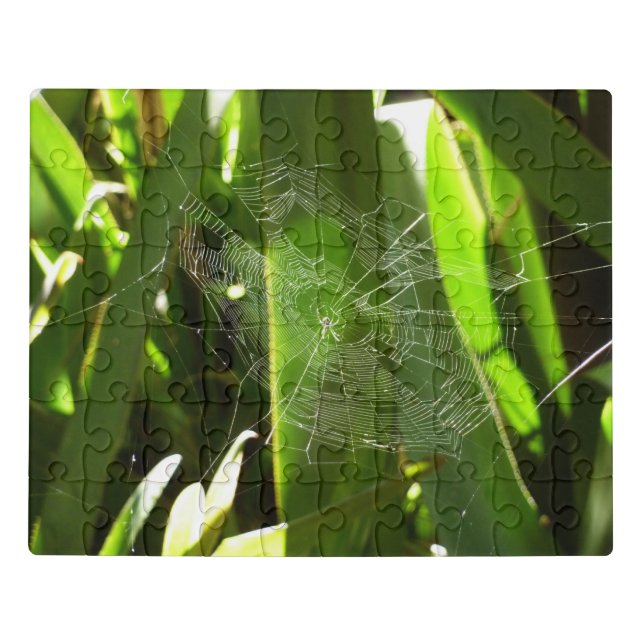 Spiderweb in Tropical Leaves Nature Jigsaw Puzzle (Puzzle Horizontal)