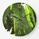 Spiderweb in Tropical Leaves Nature Large Clock