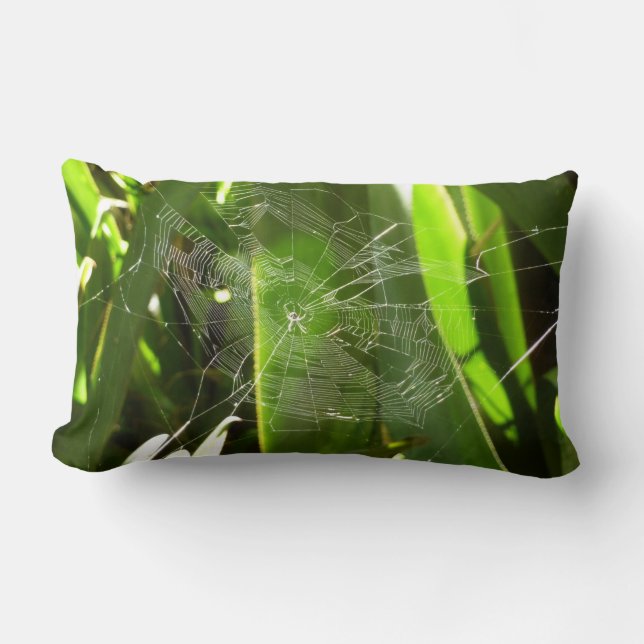 Spiderweb in Tropical Leaves Nature Lumbar Pillow (Front)