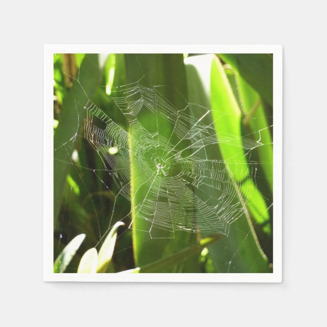Spiderweb in Tropical Leaves Nature Napkins (Front)