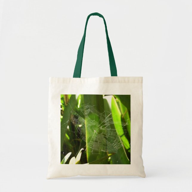 Spiderweb in Tropical Leaves Nature Tote Bag (Front)