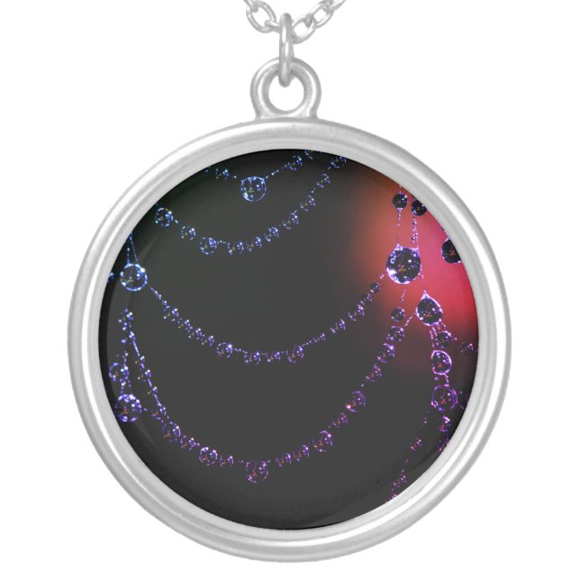 Spiderweb jewel dew drop black purple silver plated necklace (Front)