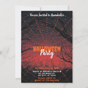 Spiderweb orange pink sunset Halloween Party Invitation