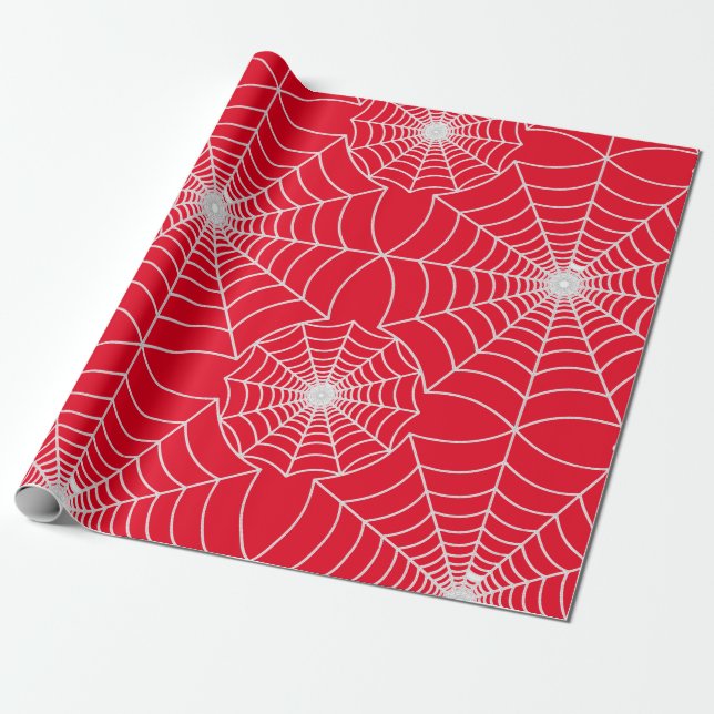 SPiderWeb Patterned Red Design Wrapping Paper (Unrolled)