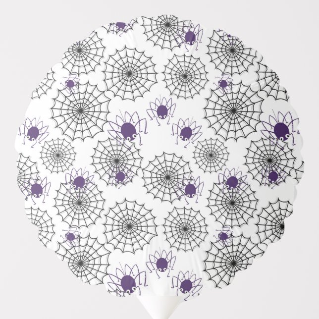 Spiderweb & Purple Spiders Halloween White Pattern Balloon (Front)