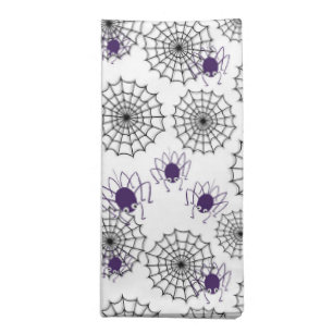 Spiderweb & Purple Spiders Halloween White Pattern Cloth Napkin