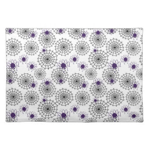 Spiderweb & Purple Spiders Halloween White Pattern Cloth Placemat