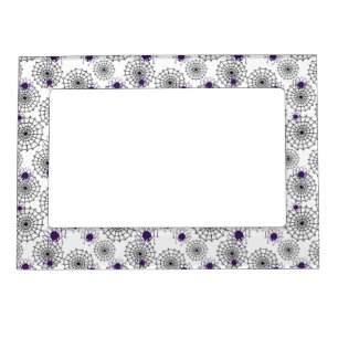 Spiderweb & Purple Spiders Halloween White Pattern Magnetic Frame