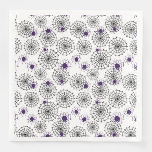 Spiderweb & Purple Spiders Halloween White Pattern Paper Dinner Napkins