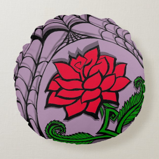 Spiderweb Rose Pastel Goth Quote Round Pillow (Front)