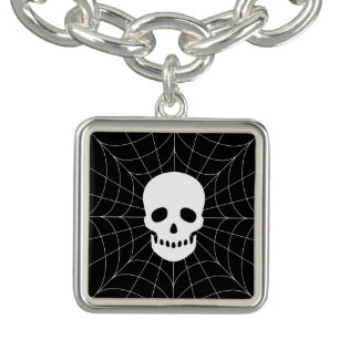 Spiderweb Skull Charm Bracelet