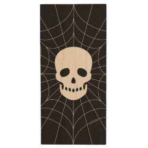 Spiderweb Skull Wood Flash Drive