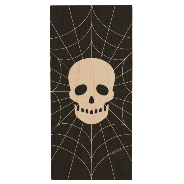 Spiderweb Skull Wood Flash Drive (Front Vertical)