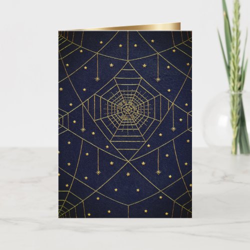 Spiderweb spider and star black gold vintage book card