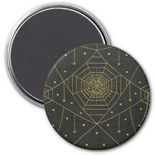 Spiderweb spider and stars black and gold magnet