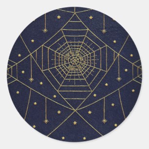Spiderweb spider star black gold vintage book classic round sticker