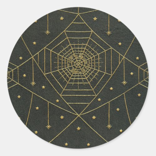 Spiderweb spider star black gold vintage book classic round sticker