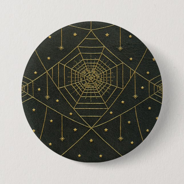 Spiderweb spider stars black and gold button (Front)