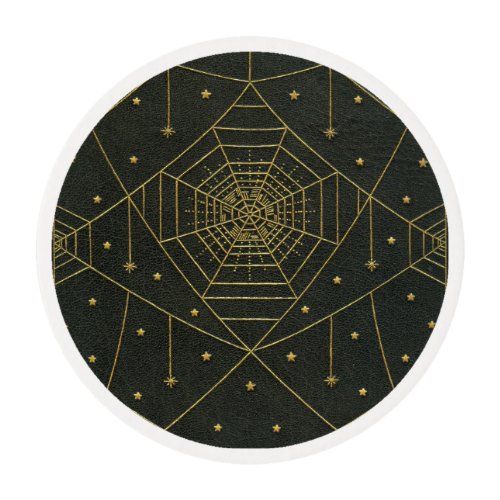 Spiderweb spider stars black and gold vintage edible frosting rounds