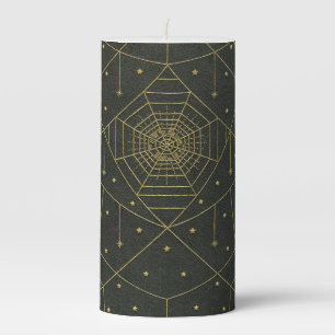 Spiderweb spider stars black gold vintage pillar candle