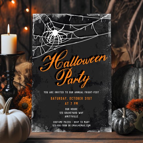 Spiderweb  Vintage Script Decayed Halloween Party Invitation