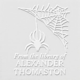 Spiderweb with Hanging Spider Library Book Name Embosser
