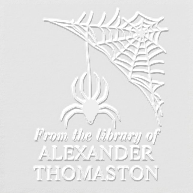 Spiderweb with Hanging Spider Library Book Name Embosser (Design)