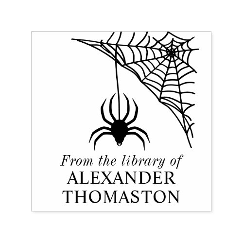 Spiderweb with Hanging Spider Library Book Name Self_inking Stamp