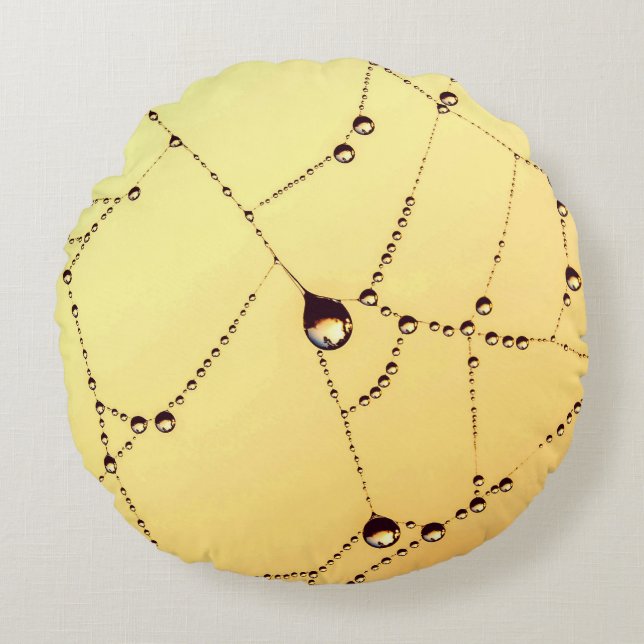 Spiderweb yellow gold black elegant  round pillow (Front)
