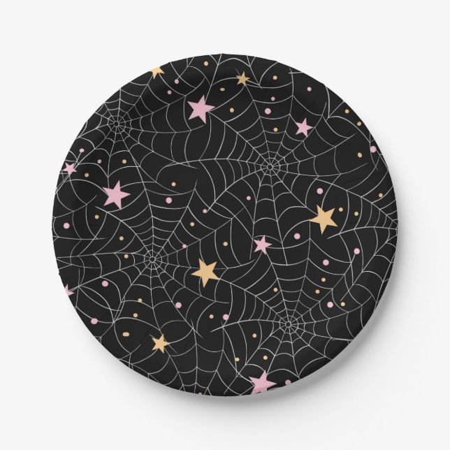 Spiderwebs and Confetti Pastel Halloween Paper Plates (Front)