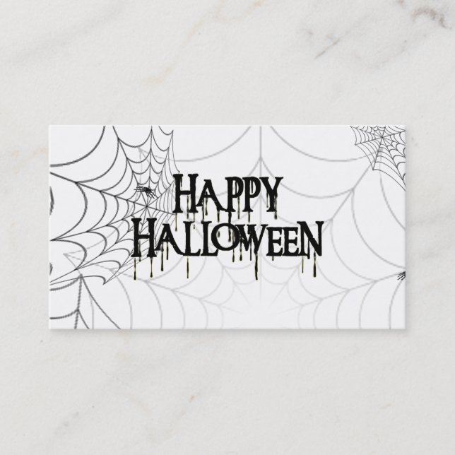 Spiderwebs And Happy Halloween Creepy Text Business Card (Front)